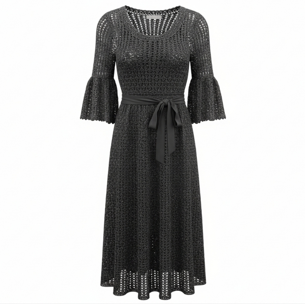 Cynthia Rowley Gray Crochet Dress MedkumKnit Midi Dress Boho Lagenlook Statement
